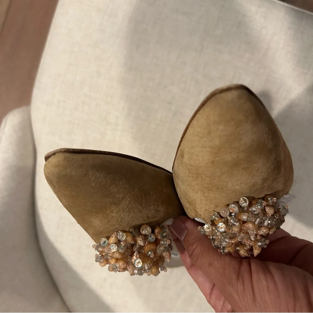 Manolo Blahnik Tan Embellished Heels - Picture 9 of 11